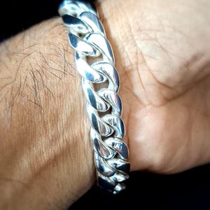 Mens Heavy 999 Solid Silver Curb Bracelet, 14mm Biker Chain