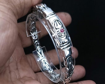 8 mm men silver bracelet, byzantine chain,Gifts for men.