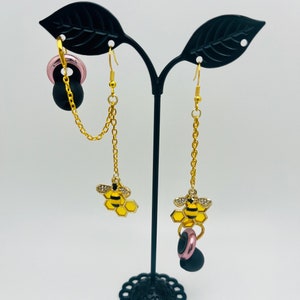 Bumblebee Honeycomb Earplug Earrings for Loops or AirPods, Hypoallergenic earrings for autism, ADHD, anxiety, moms, festivals, musicians