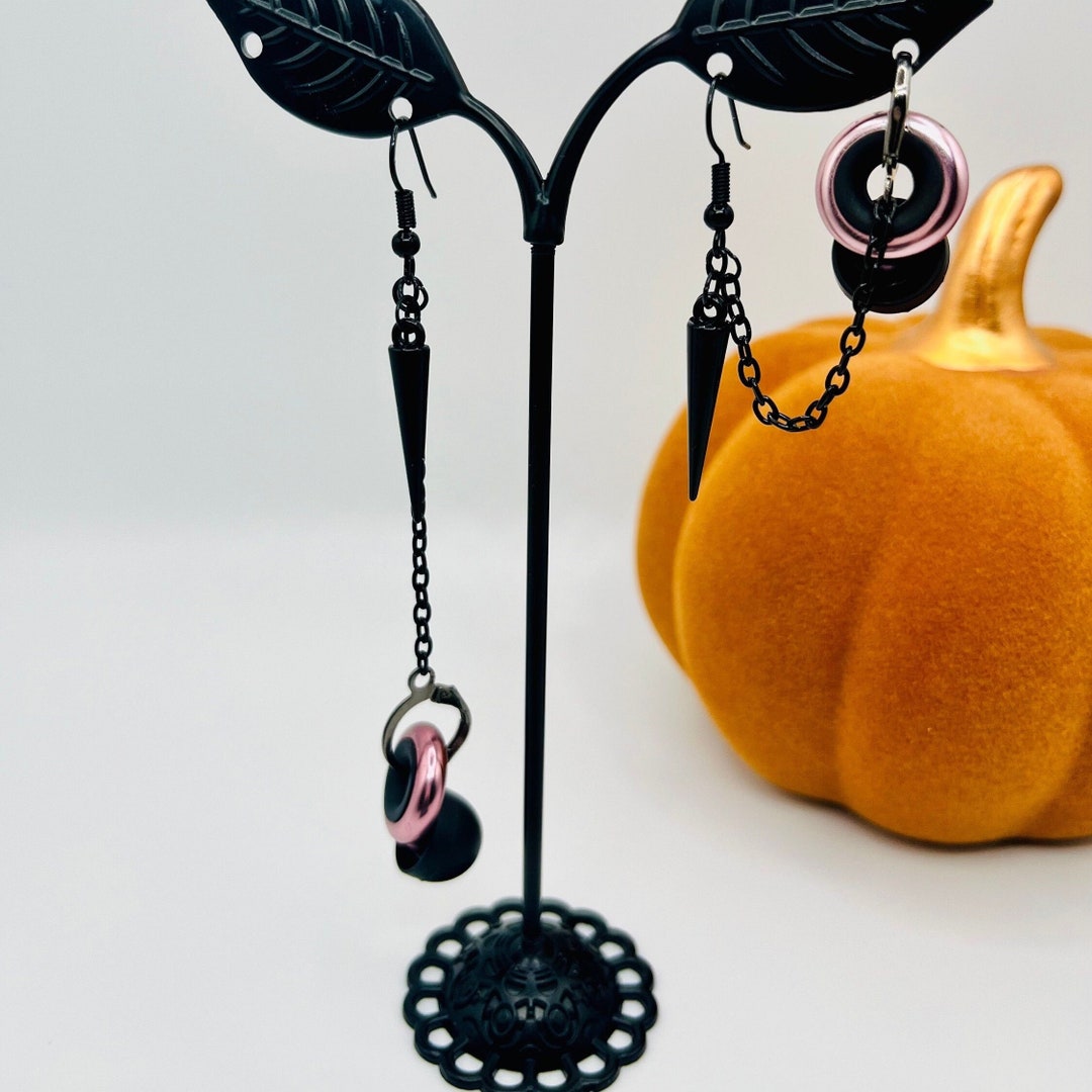 Black Punk Spikes Earplugs Earrings for Loops or AirPod Earbuds Holder
