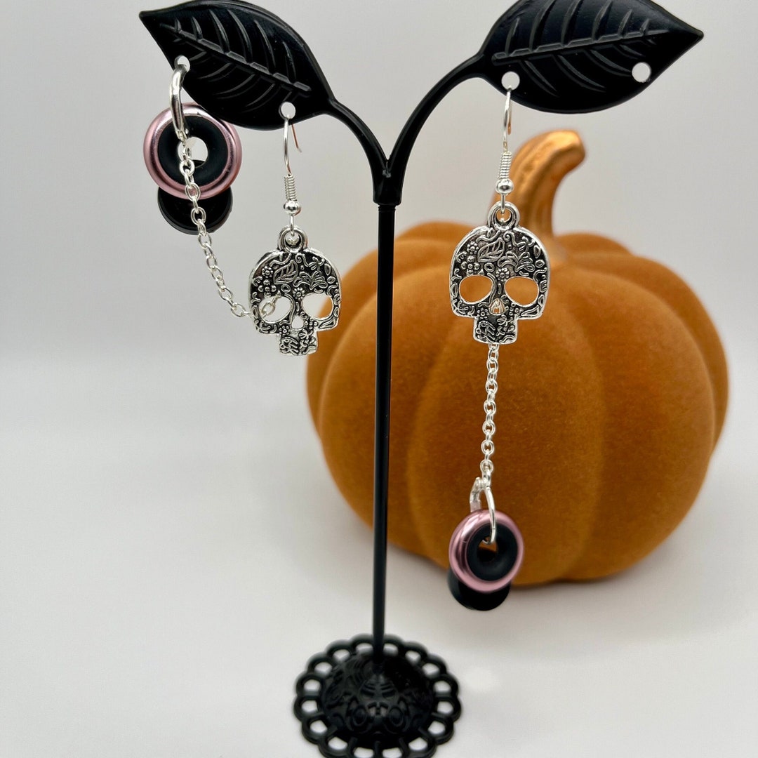 Floral Skull Earplugs Earrings for Loops or AirPod Earbuds Holder