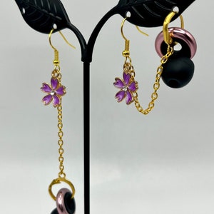 Purple Flower Earplugs Earrings for Loops or AirPod Earbud Holder, Hypoallergenic Earrings for Autism, ADHD, Anxiety, Moms, Crowds, Concerts