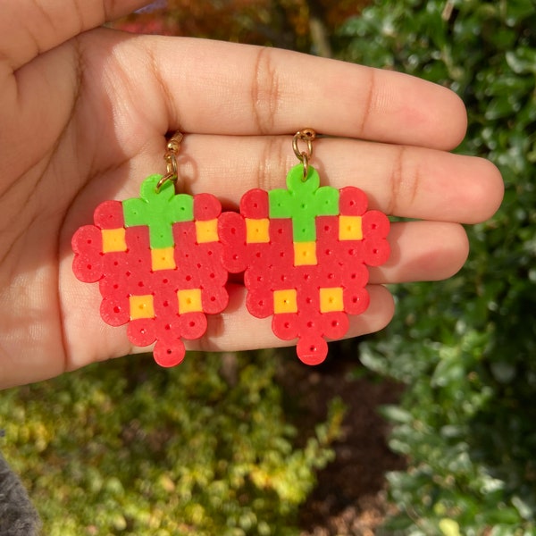 strawberry perler bead earrings