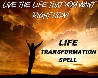 Pode incluir: Silhueta de uma pessoa com os braços levantados contra um céu de pôr do sol com o texto "LIVE THE LIFE THAT YOU WANT RIGHT NOW!" e "LIFE TRANSFORMATION SPELL" em texto preto.