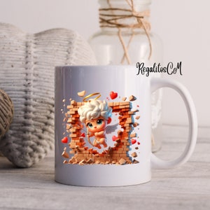 Dibujo de cupido en 3D para San Valentín, diseños para tazas para el día del amor y la amistad. Dibujos en 3D Cupidos bonitos y tiernos