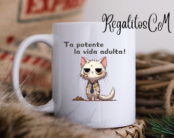 Funny designs in Spanish, designs that represent adult life, inspirational quote designs in Spanish, sarcastic cat designs