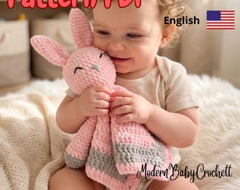 Crochet Bunny Lovey Pattern PDF | Baby Security Blanket Crochet Pattern | Plush Bunny Lovey English & Spanish | Amigurumi Snuggler Download