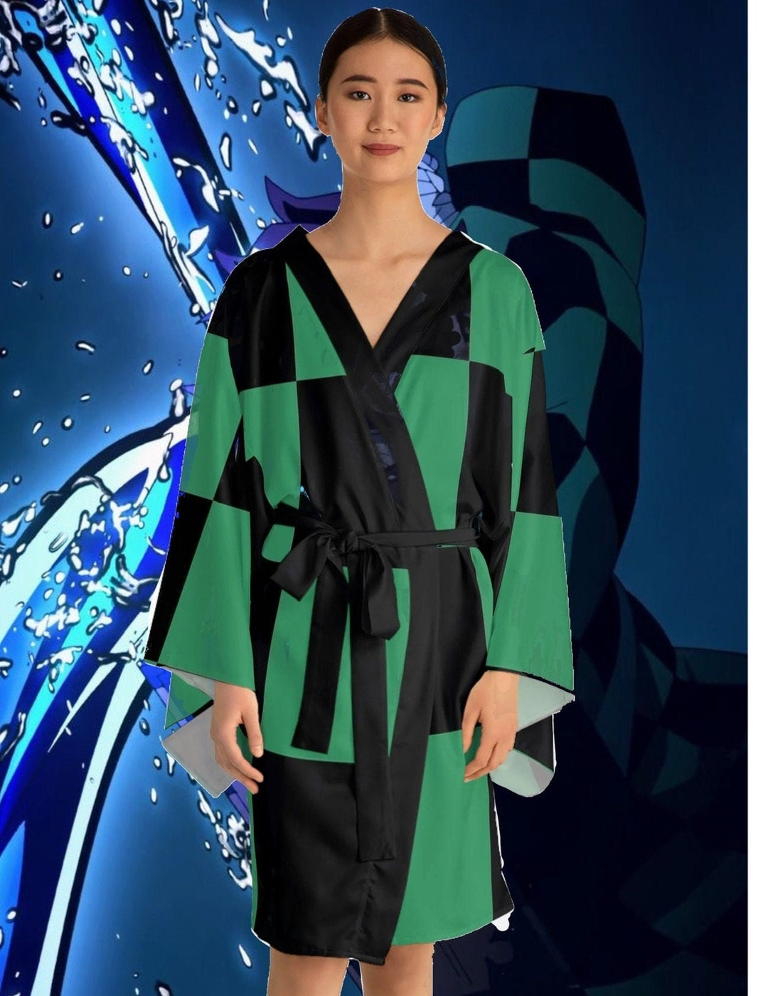 Tanjiro Inspired Long Sleeve Kimono Robe - Etsy