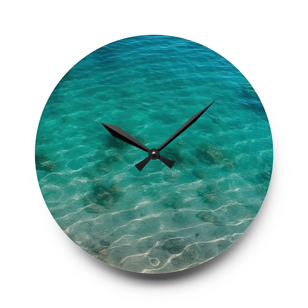 Unique Minimalist Wall Clock, Ocean Wall Clock, Tropical Wall Clock, Living Room Wall Clock