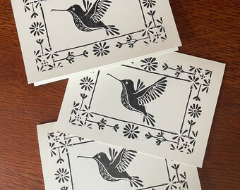 Ensemble de 4 cartes de vœux Colibri