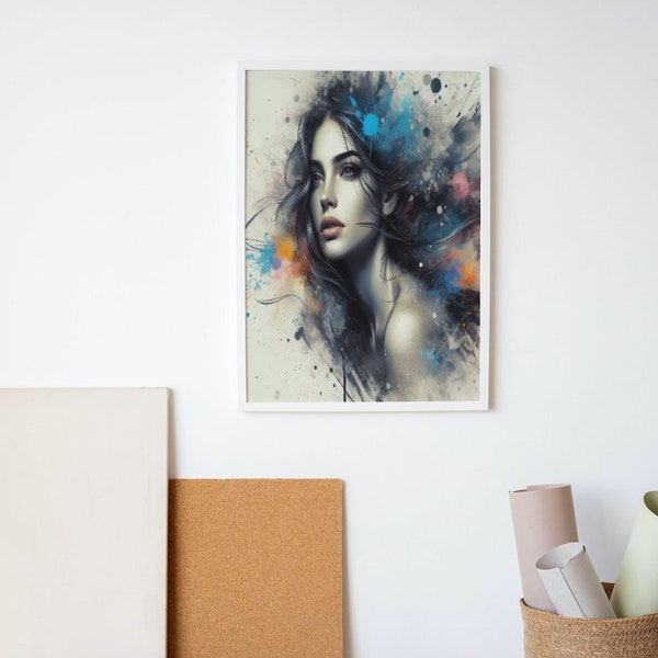 girl painting design ,  Digital dowload, printable, realistic girl abstract painting