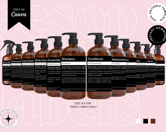 Lyxiga Aesop-inspirerade anpassningsbara tvålflasketiketter Schampo Balsam Duschkräm Handtvål Lotion Alkohol 500 ml 16.9 fl oz