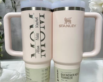 Nombres personalizados para niños: Taza Stanley personalizada, vaso floral para mamá, regalo con nombre personalizado, regalo para el Día de la Madre, regalo para mamá, abuela, de parte de los niños.