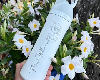 Vaso Owala personalizado con flor de nacimiento y nombre, vaso personalizado con flor de nacimiento, propuesta de dama de honor, regalo para ella, recuerdo de fiesta