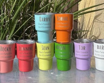 Engraved Mini Cup Tumbler Shot Glasses: 2oz Stainless Steel Wedding Favors, Party Favors, Vacation Gifts
