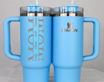 Nombres personalizados para niños: vaso personalizado, taza Stanley floral para mamá, regalo con nombre personalizado, regalo para el Día de la Madre, regalo para mamá, abuela, de parte de los niños.
