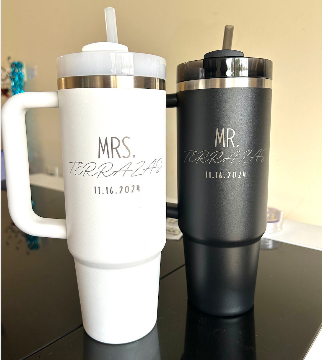 Personalized Wedding Tumbler for Couples | 40oz Insulated Drinkware, Bridesmaid Proposal Gift, Durable Stainless Steel Tumbler with Handle