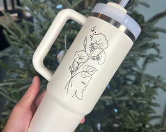 Personalized Birth Flower Stanley Tumbler With Name ,Personalized Birth Flower Tumbler, Bridesmaid Proposal, Gifts for Her, Party Favor