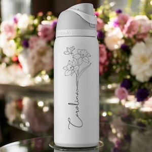 Vaso Owala personalizado con flor de nacimiento: regalo de propuesta para dama de honor