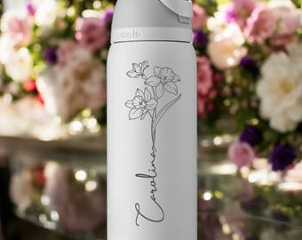 Vaso Owala personalizado con flor de nacimiento: regalo de propuesta para dama de honor