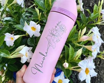 Vaso Owala personalizado con flor de nacimiento y nombre, vaso personalizado con flor de nacimiento, propuesta de dama de honor, regalo para ella, recuerdo de fiesta