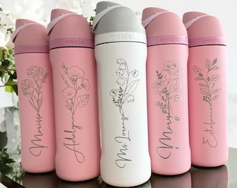 Personalized Birth Flower Owala Tumbler W Name ,Personalized Birth Flower Tumbler, Bridesmaid Proposal, Bachelorette Trip Cup, Bachelorette