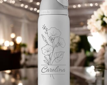 Personalized Birth Flower Owala Tumbler Horizontal Name: Bridesmaid Proposal Gift