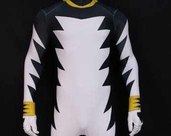 Traje blanco de Dino Thunder para adultos y niños - Spandex hecho a mano para su pedido personalizado