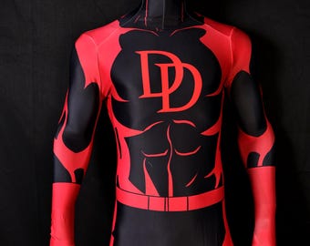 Traje de héroe Daredevil rojo y negro - Traje personalizado de poliéster y spandex para hombre, hecho a medida.