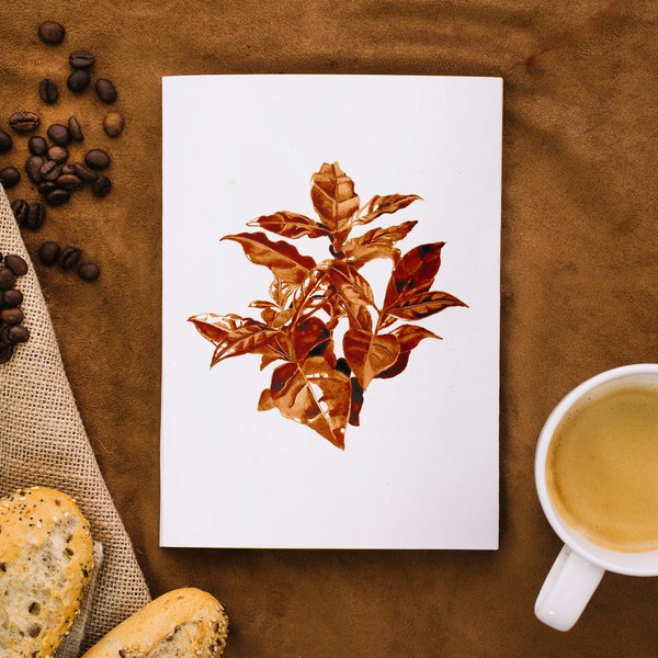 Coffee Painting of Coffee Arabica Plant, Instant Download! Digital Art Print of Original Artwork. Made with Real Coffee on Watercolor Paper.