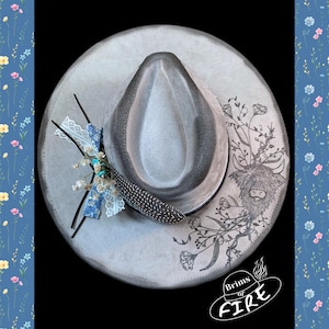 Burned Hat-Pyrography Hat-Vegan Suede Fedora-Women’s Fedora-Burned Hat-West Highland Cow Hat