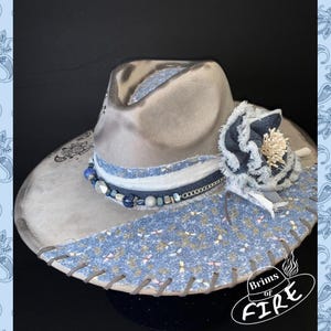 Burned Hat-Burned Fedora-Women’s Burned Hat-Paisley Pattern Hat-Gray Wide Brim Hat