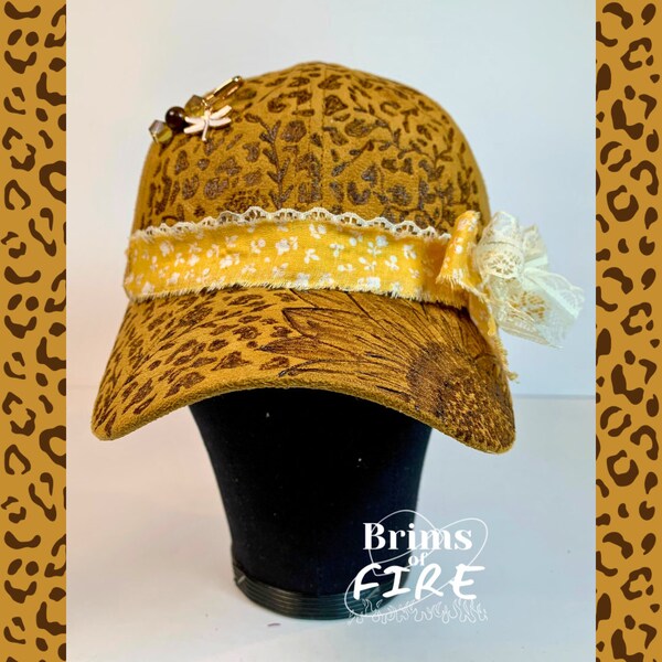 Burned Hat Co. - Women's Bird + Floral Burn Art on Vegan Suede Ball Cap