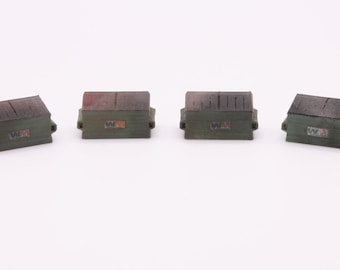N Scale 1:160 Set of 4 Commercial Garbage Dumpsters, New Painted Weathered with Logo
