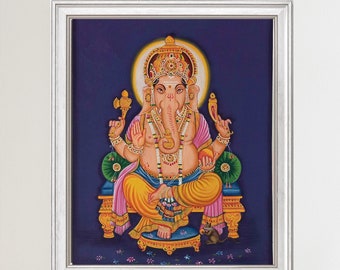 Indian God Ganesha Handmade Miniature Painting On Paper ,  Ganesha Traditional Painting , Wall Hanging , Wall Decor