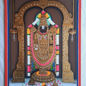 Tirupati Balaji Lord Venkateshwara Tanjore Art Painting With 22 Carat pure gold foil and Jarkan Stone , tanjore Painting image 5