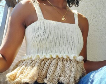 トップス andmary Crochet frill knit tops ANDMARY】Crochet frill knit tops