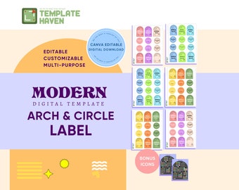 Moderne Bogen Pastell Etiketten Vorlage | Mehrzwecketiketten| Digitaler Download | Anpassbares und bearbeitbares niedliches Etikett | Luxuriöses und lustiges Design