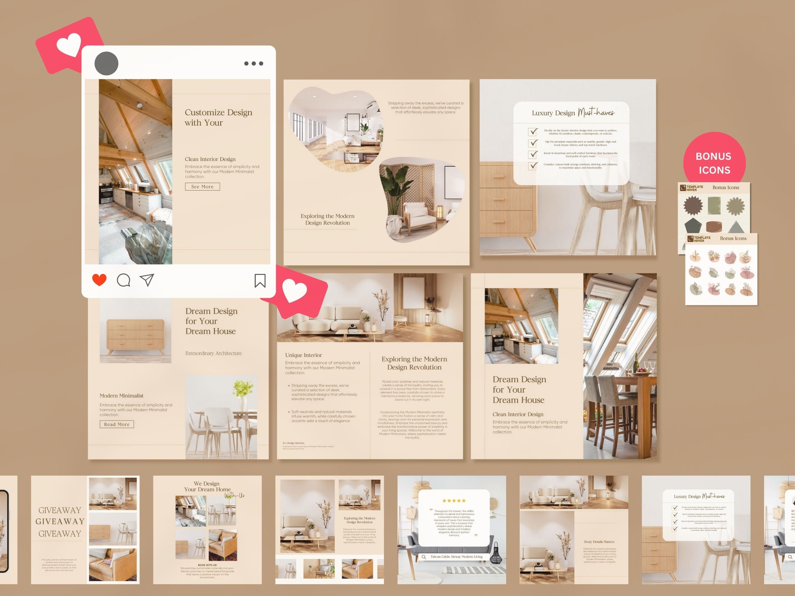 Luxury Minimalist Instagram Post Template | Interior Design IG Post ...