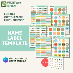 PASTEL Name Label | School/ DAYCARE Supply Labels | Digital download template| Customizable and Editable label | Pastel Label | Cute Label