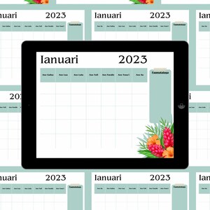 Fuafuaga Faalemasina - Teuila and Aute, Monthly Planner, Printable, 12Months, Monday & Sunday Start, A4
