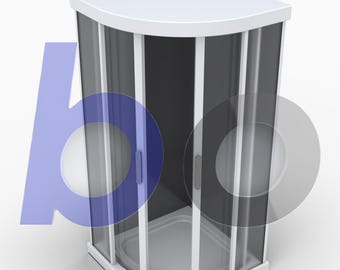 1/6 Scale Shower Cabin Bathtub Enclosure Tray, Dollhouse Miniatures, 3D Print STL, 3MF Colored, Digital Download File, DIY Doll