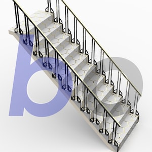 1/6 Scale Stair Staircase Step Ladder Way Modular, Dollhouse Miniatures, 3D Print STL, 3MF Colored, Digital Download File, DIY Doll