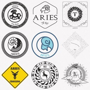 Aries Svg, Ram Zodiac Symbol Svg, Aries Zodiac Sign Svg, 9-Pack Aries Horoscope Svg Bundle, Aries Classic Svg