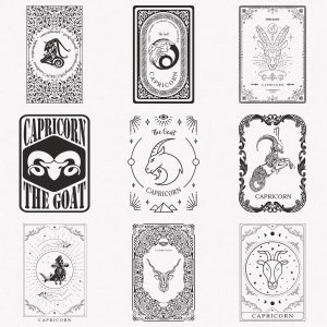Steenbok Svg, Geit Zodiac Symbol Svg, Steenbok Zodiac Sign Svg, 9-Pack Steenbok Horoscoop Svg Bundel, Steenbok Kaart Svg