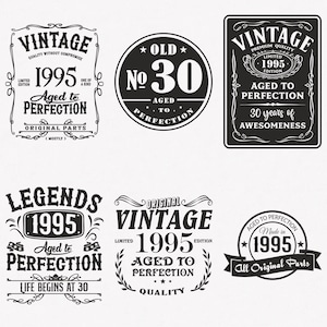 1995 Svg, 30° compleanno Svg, 6-pack 1995 Svg Bundle, Vintage 1995 Svg, Invecchiato alla perfezione 1995 Svg, File di trasferimento tagliati e stirati