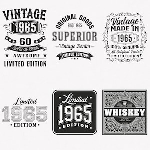 1965 svg, 60.Geburtstags-Svg, 6er-Pack 1965-Svg-Bundle, Vintage 1965-Svg, Limited Edition 1965-Svg-, Schnitt- und Aufbügeltransferdateien