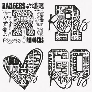 Rangers svg, Rangers Typografie 4 Sport-Svg-Maskottchen-Pack, Rangers Typografie Svg-Schnitt-Dateien-Bundle, Rangers Maskottchen Art-Sofort-Download