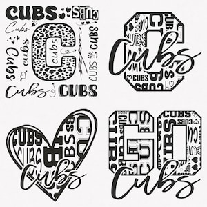 Cubs Svg, Cubs Typography 4 Sports Svg Mascot Pack, Cubs Typography Svg Cut Files Bundle, Cubs Mascot Svg Download instantâneo
