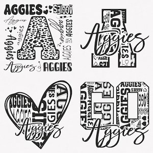 Aggies Svg, Aggies Typography 4 Sports Svg Mascot Pack, Aggies Typography Svg Cut Files Bundle, Aggies Mascot Svg Download immediato